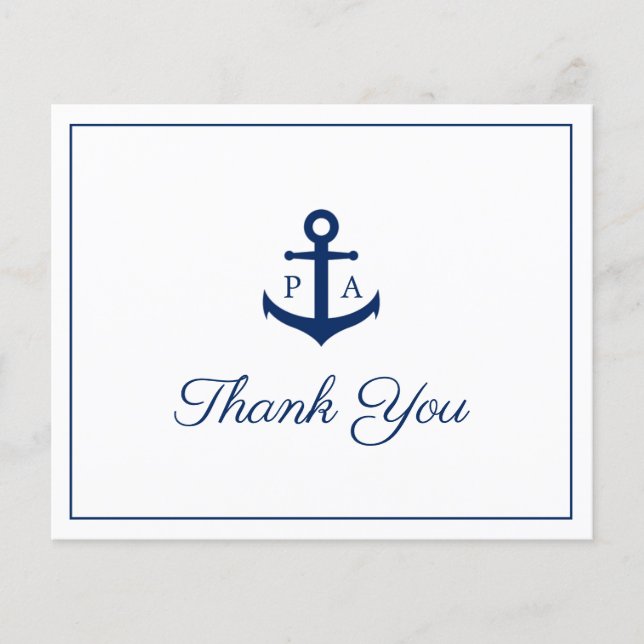 Cartão de Agradecimento de Casamento Naval Azul Ec (Frente)