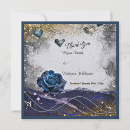 Cartão de Agradecimento de Casamento Navy Prata Do