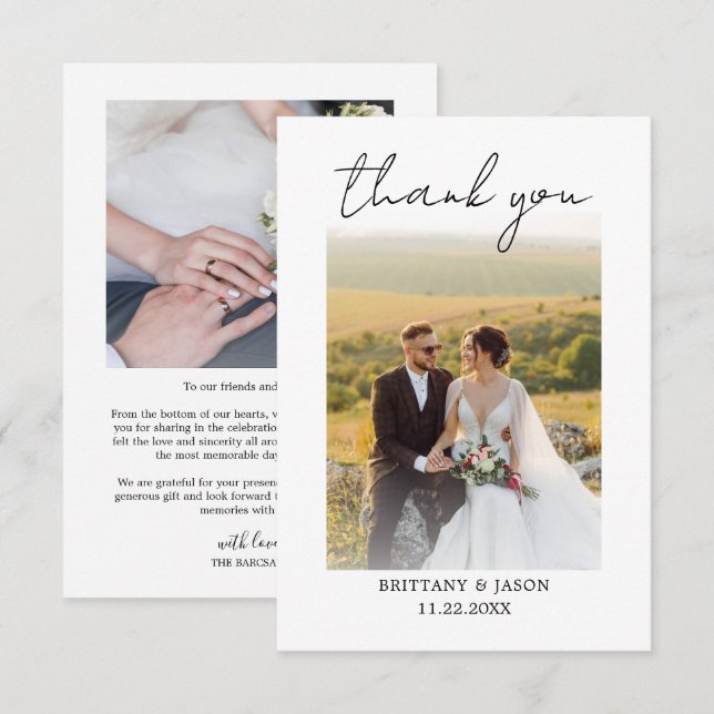 Cartão de Agradecimento de Casamento Personalizado (Frente/Verso)