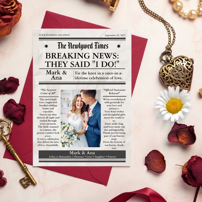 Cartão de agradecimento de casamento personalizado (Unique Newspaper  Wedding Thank You Card -  wedding Thank You Card )