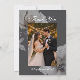 Cartão de agradecimento de casamento plano com fot