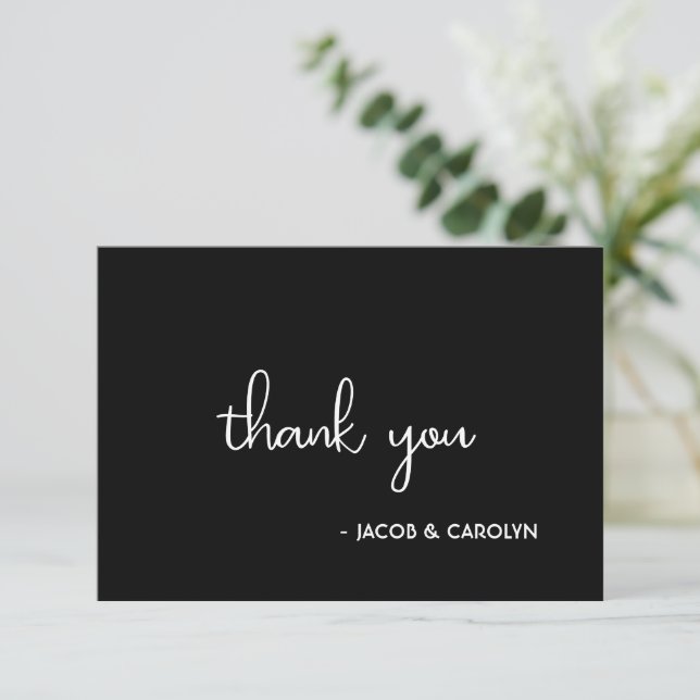 Cartão de Agradecimento de Casamento Preto e Branc (Em pé/Frente)