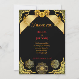 Cartão de Agradecimento de Casamento Preto e Doura