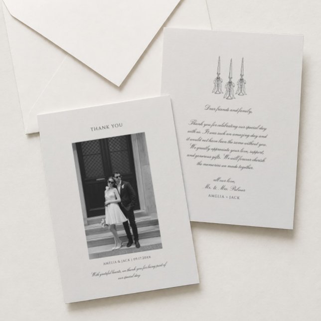 Cartão de Agradecimento de Casamento Preto e Marfi (Criador carregado)