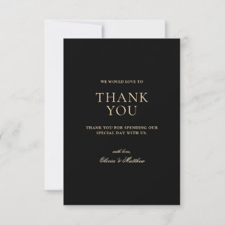 Cartão de Agradecimento de Casamento Preto Minimal