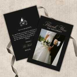 Cartão de Agradecimento de Casamento Preto Minimal