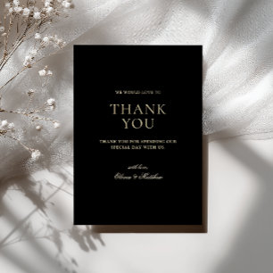 Cartão de Agradecimento de Casamento Preto Minimal
