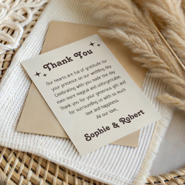 Cartão de Agradecimento de Casamento Retro Boho Mi (Criador carregado)