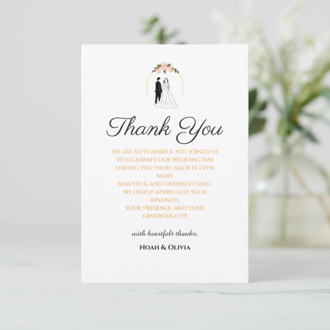 Cartão de Agradecimento de Casamento Romântico Min (Em pé/Frente)