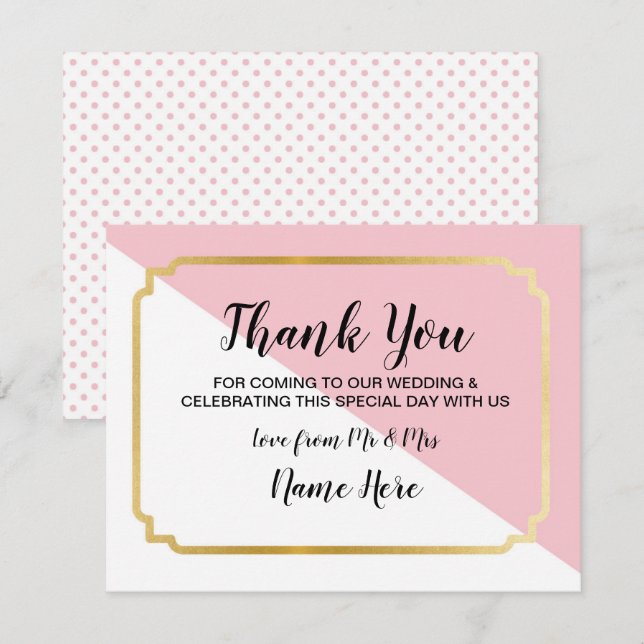 Cartão de Agradecimento de Casamento Rosa Dourado  (Frente/Verso)
