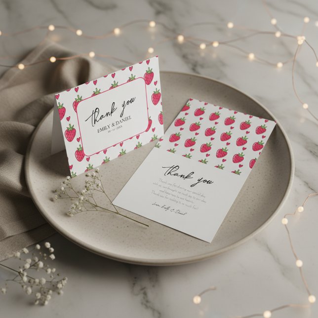 Cartão de Agradecimento de Casamento Rosa Morango  (Criador carregado)