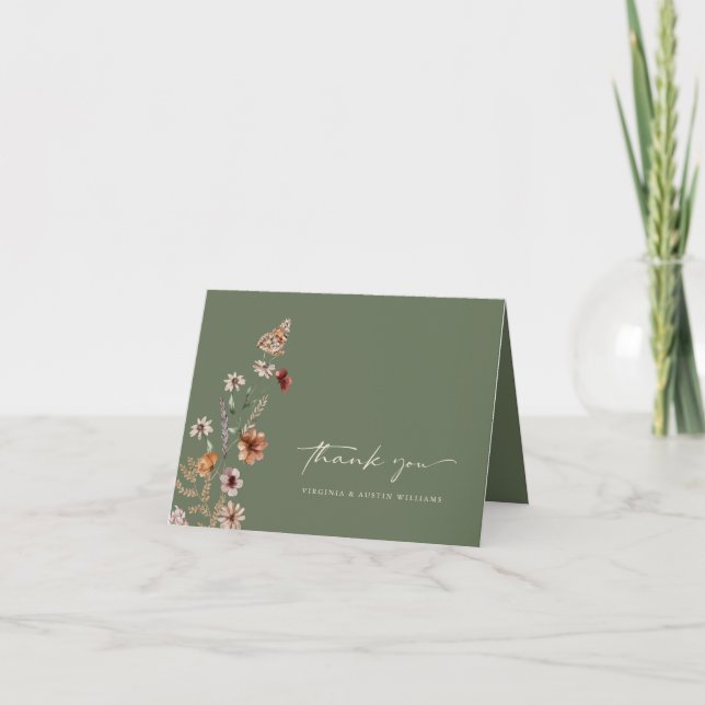 Cartão de Agradecimento de Casamento Sage Wildflow (Frente)