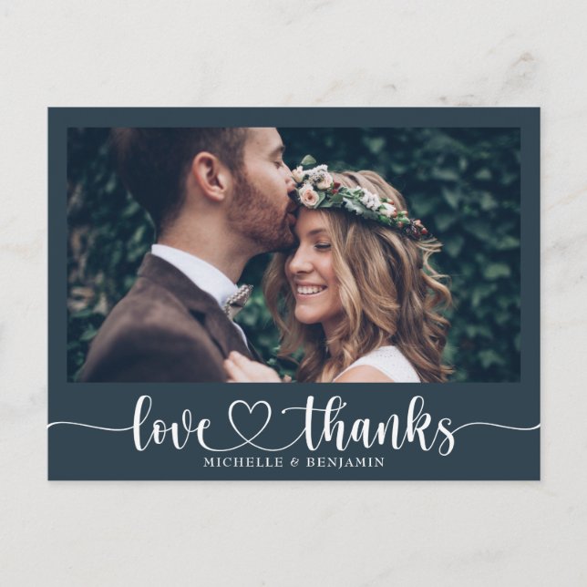 Cartão de agradecimento de casamento simples e ele (Frente)