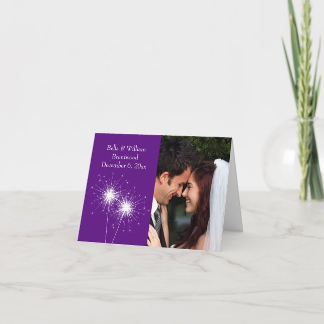 Cartão de Agradecimento de Casamento Sparkler roxo (Frente)