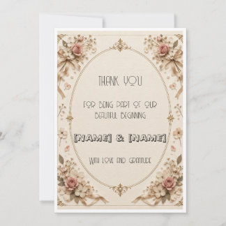 Cartão de Agradecimento de Casamento Vintage Elega