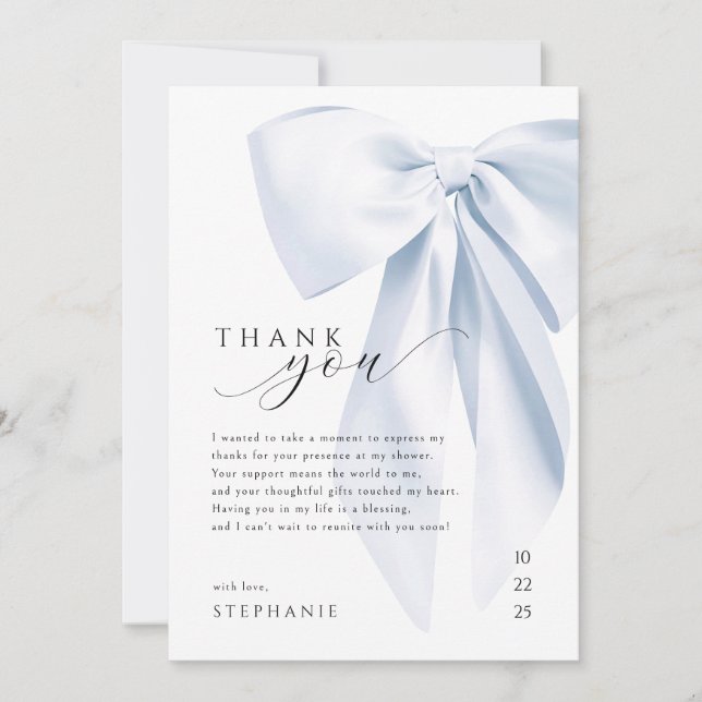 Cartão de Agradecimento de Chá de Bebê Laço Azul 5 (Frente)