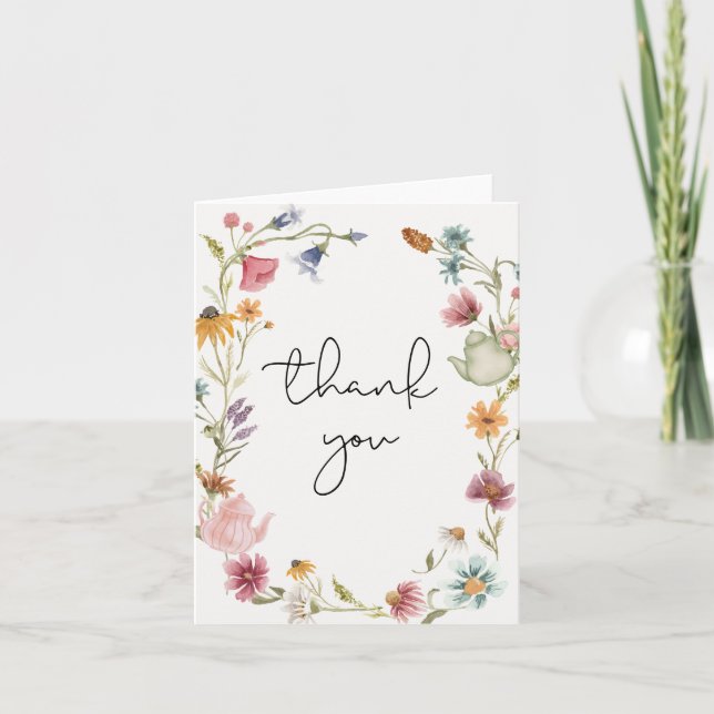 Cartão de Agradecimento de Chá de Flores Silvestre (Frente)