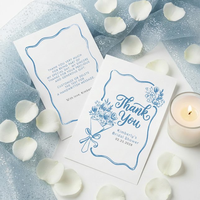 Cartão de Agradecimento de Chá de Panela Fresh Off (Dusty Blue Bridal Shower Thank You Cards Fresh Off The Market)