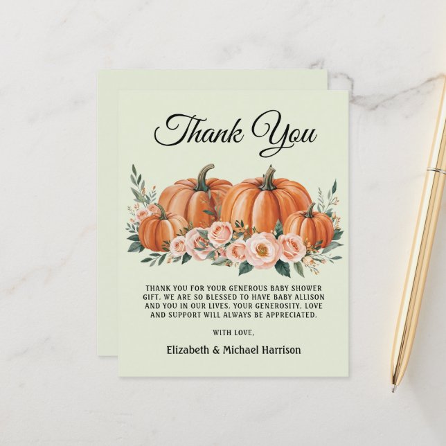 Cartão de Agradecimento de Chás de Bebê Floral de  (Frente/Verso In Situ)