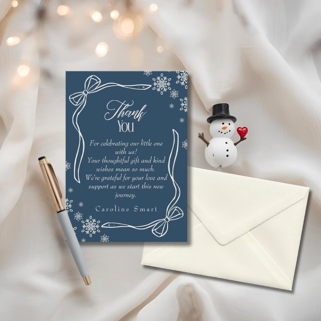 Cartão de Agradecimento de Chás de Bebê Winter Coq (Winter Coquette Thank You Baby Shower Card)