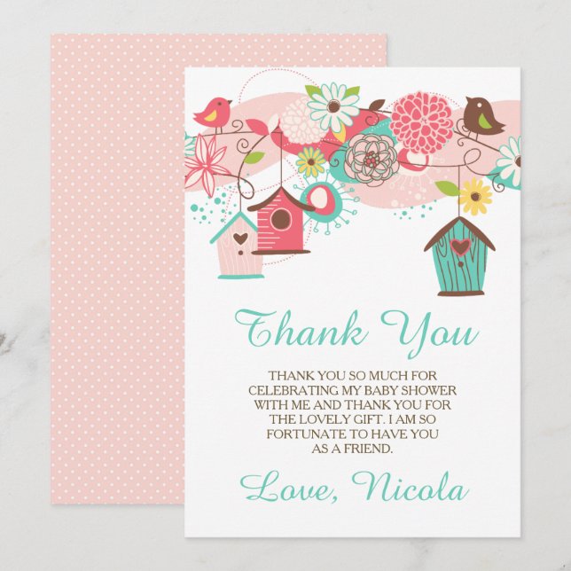 Cartão de Agradecimento de Chuvinha de Bebê Floral (Frente/Verso)