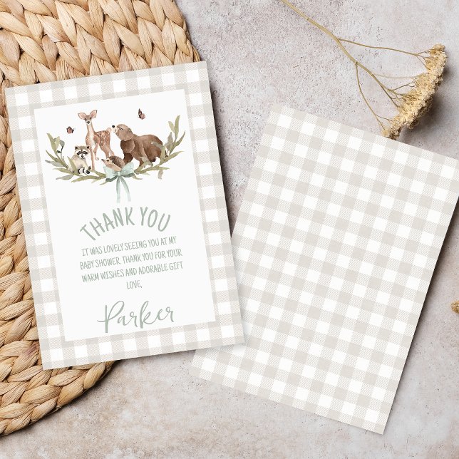 Cartão de Agradecimento de Chuvinha de Bebê Flores (Gender Neutral Woodland Baby Shower Thank you Card, Woodland Animals Baby Shower Thank You Card,)