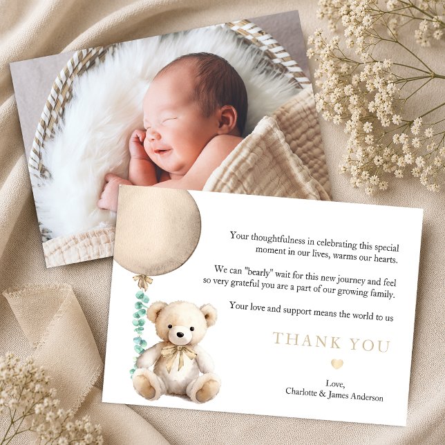 Cartão de Agradecimento de Chuvinha de Bebê Urso N (Photo Thank You Card)