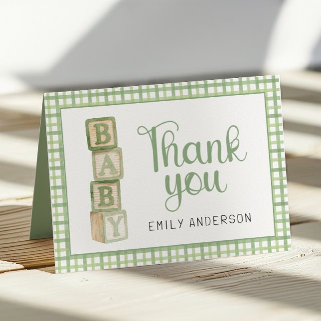 Cartão de Agradecimento de Chuvinha de Bebê Verde  (Thank You Card)