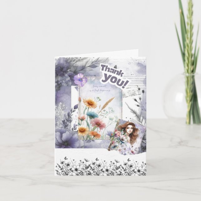 Cartão de Agradecimento de Colagem de Scrapbooking (Frente)
