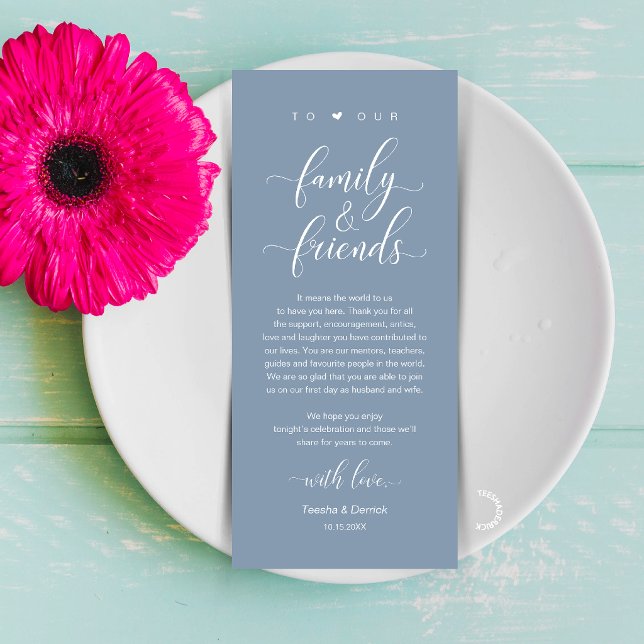 Cartão de Agradecimento de Configuração de Local d (Dusty Blue Wedding Place Setting Thank You Card, Dinner Lunch Brunch Party Celebration)