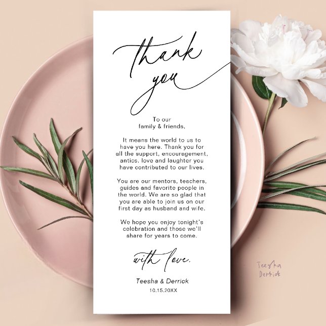 Cartão de Agradecimento de Configuração de Local d (Elegant Wedding Place Setting Dinner Thank You Card in Black and White)