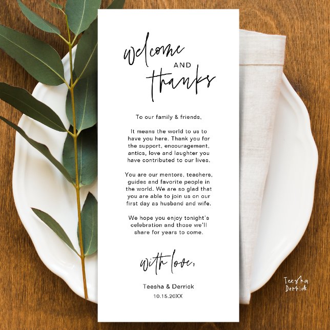 Cartão de Agradecimento de Configuração de Local d (Personalised Wedding Dinner Place Setting Thank You Card in black and white)