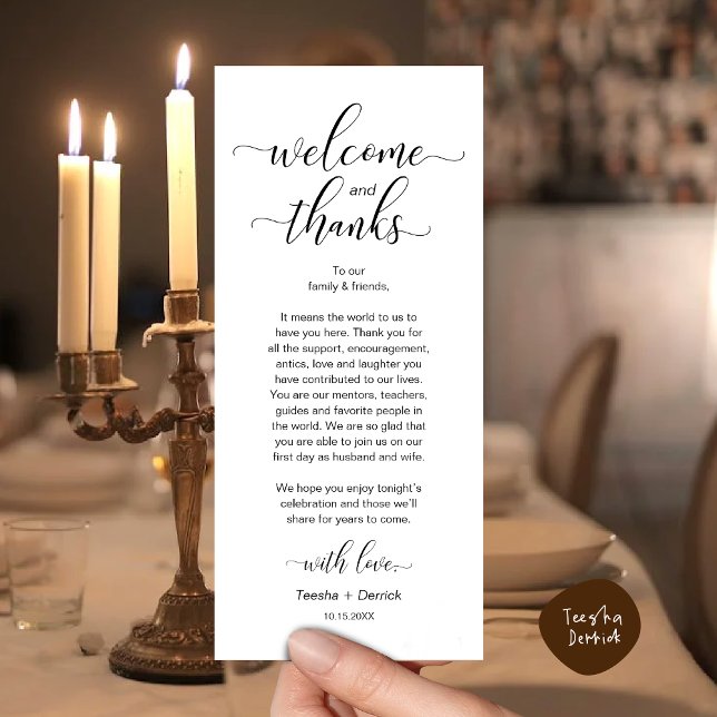 Cartão de Agradecimento de Configuração de Mesa de (Modern Wedding Dinner Brunch Lunch Table Place Setting Thank You Card in Classy Black White)