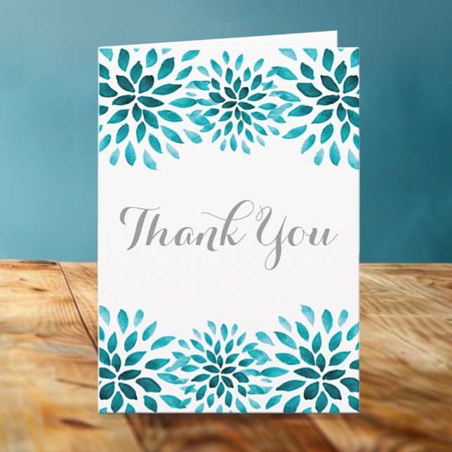 Cartão de Agradecimento de Crisântemo com Aquarela (Teal Watercolor Chrysanthemum Wedding Thank You Card)