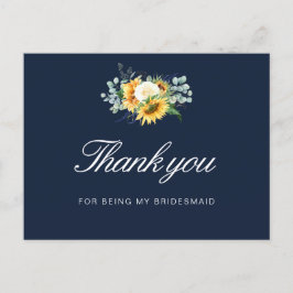 cartão de agradecimento de dama de honra de girass