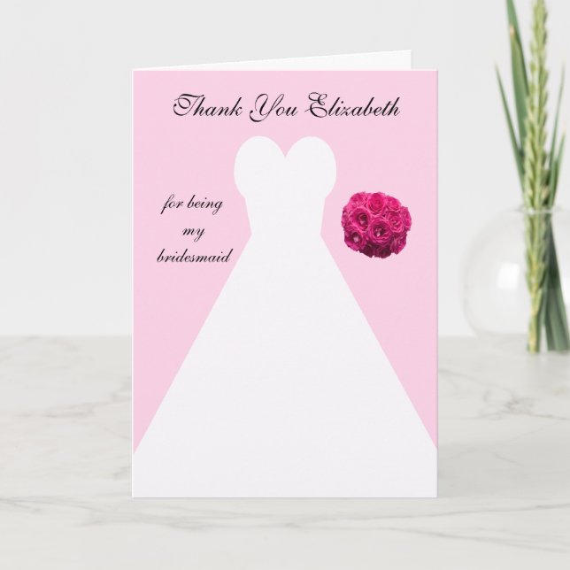 Cartão de agradecimento de dama de honra rosa pers (Frente)