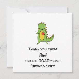 Cartão de Agradecimento de Dinossauro para Meninos