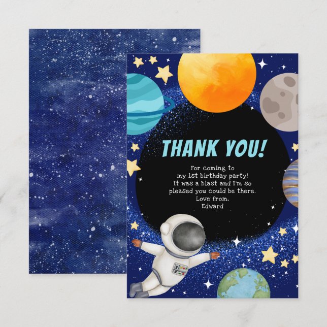 Cartão de agradecimento de festa de aniversário es (Frente/Verso)