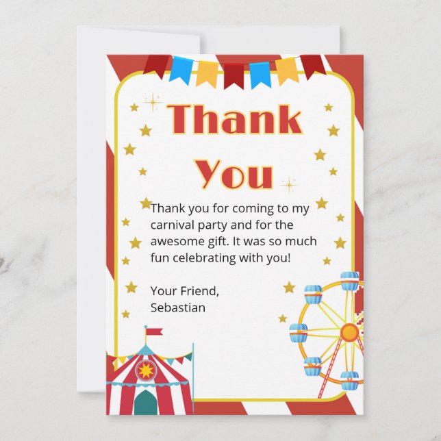 Cartão de Agradecimento de Festa de Carnaval Infan (Frente)