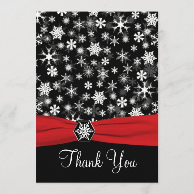 Cartão de Agradecimento de Flocos de Neve Preto, B (Frente)