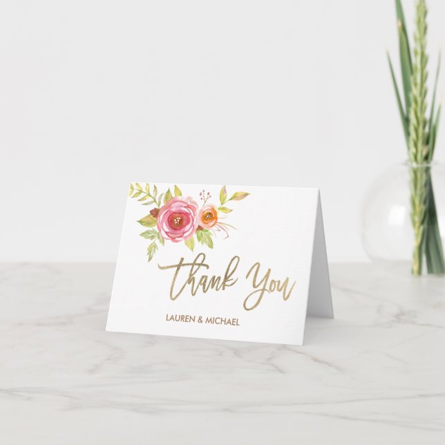 Cartão de Agradecimento de Flores em Aquarela com  (Frente)