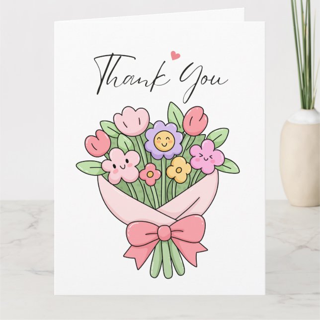 Cartão de Agradecimento de Flores Fofas (Frente)
