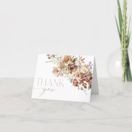 Cartão de agradecimento de flores marrons boho de 