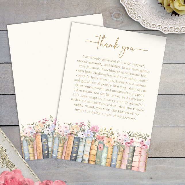 Cartão de Agradecimento de Formatura com Flor Silv (Watercolor Wildflower Books Graduation Thank You Card by Painted Paperie
)