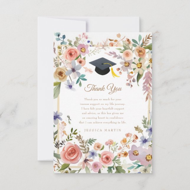 Cartão de Agradecimento de Formatura com Foto Flor (Frente)
