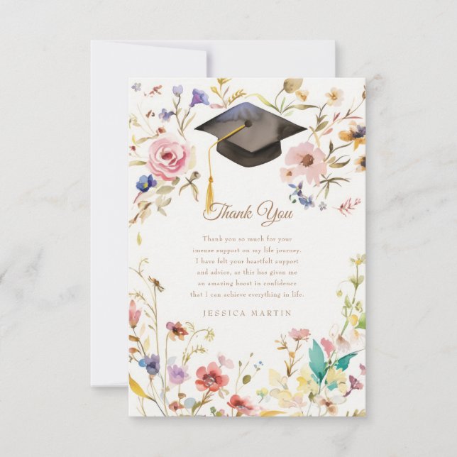 Cartão de Agradecimento de Formatura com Foto Flor (Frente)