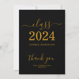 Cartão de Agradecimento de Formatura Dourado Preto