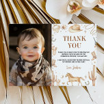 Cartão de Agradecimento de Foto de Aniversário do<br><div class="desc">Nossos cartões de agradecimento Boho First Rodeo Birthday são a maneira perfeita de mostrar gratidão e apreço aos seus convidados por celebrarem com você. O design apresenta um layout festivo e colorido com espaço para uma mensagem personalizada ou uma nota de "agradecimento". São perfeitos para enviar após a festa para...</div>