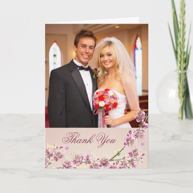 Cartão de agradecimento de foto de casamento com f (Frente)