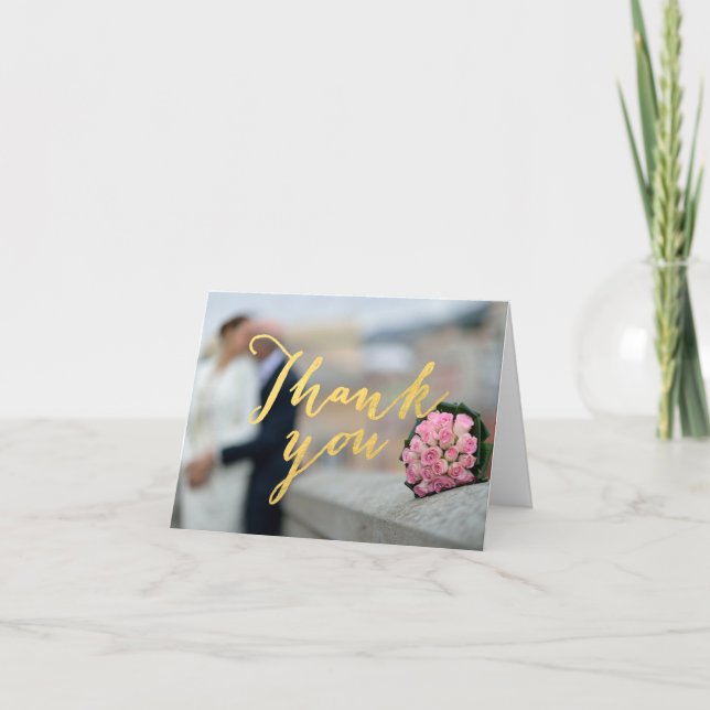 Cartão de Agradecimento de Foto de Casamento com G (Frente)